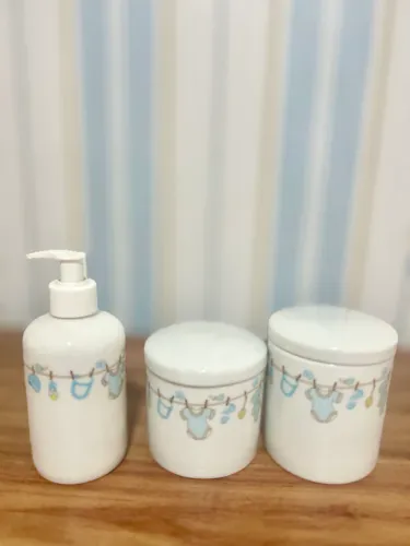 Kit Higiene Bebê em Porcelana (3 Peças) - Semi-novo
