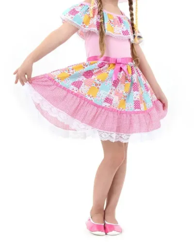 Vestido infantil festa junina rosa - 6 anos ?