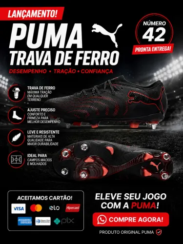 ? ATENÇÃO JOGADOR ? Chuteira Puma trava de ferro ? Número 42 disponível! Conforto absurdo