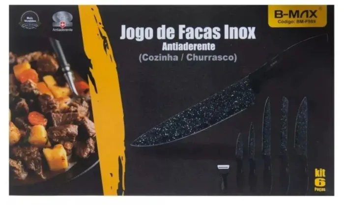 Jogo De Facas Inox 6 Peças Cozinha Churrasco B-max Bm-f989 - BMax