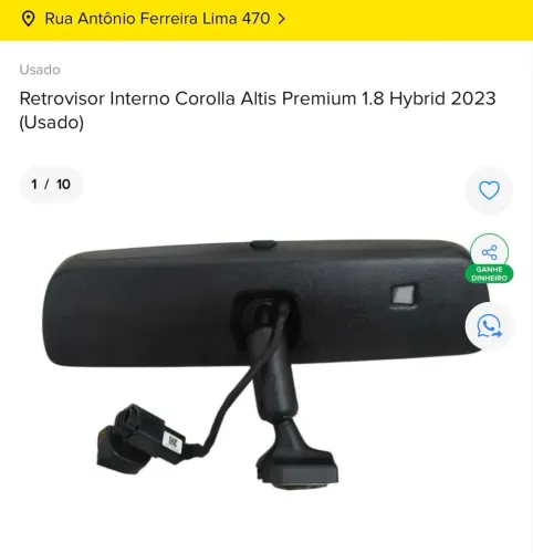 RETROVISOR INTERNO TOYOTA COROLLA ALTIS PREMIUM 2023 