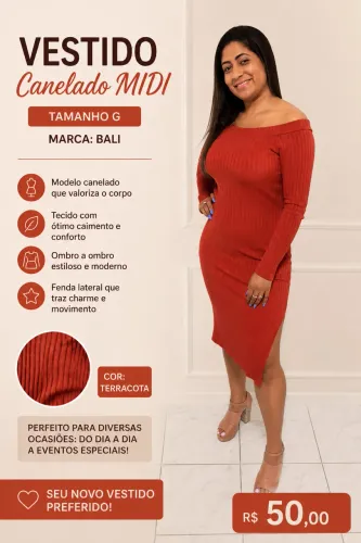 Vestido midi canelado Bali