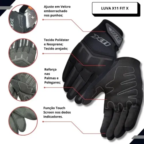 Luva Moto Motociclista X11 Fit Nova P