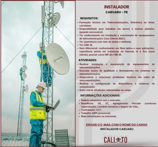 INSTALADOR TELECOMUNICAÇÕES CARUARU 