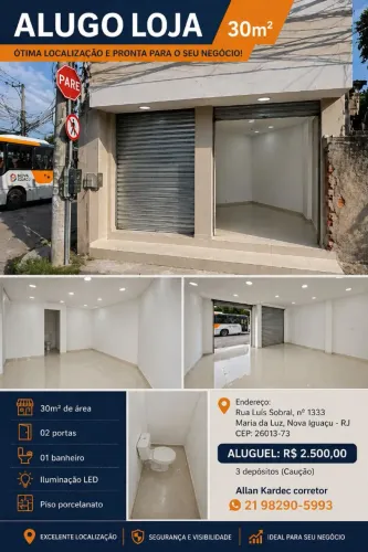 Alugo loja 30m², Centro comercial bairro Rancho Novo (metrópole), Nova Iguaçu/RJ. 