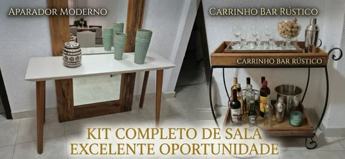 Aparador + Carrinho de Bar Rústico