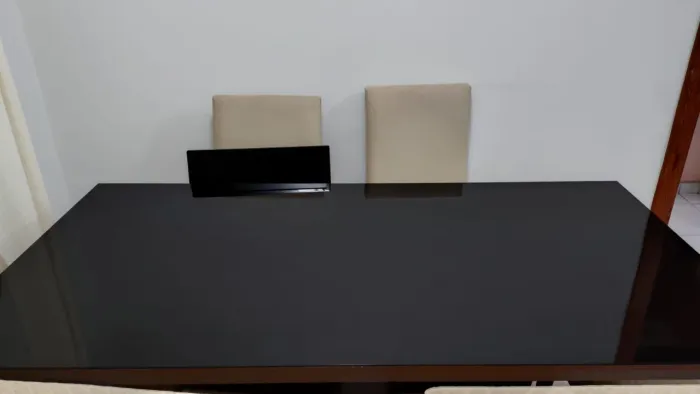 Mesa 6 cadeiras retangular tampo com vidro