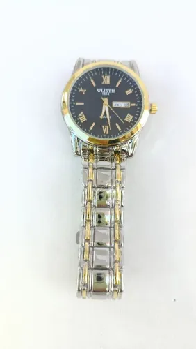 Relógio Quartzo em Aço inoxidável Detalhes Dourados Wlisth Pulseira Em Inox Bem Moderno