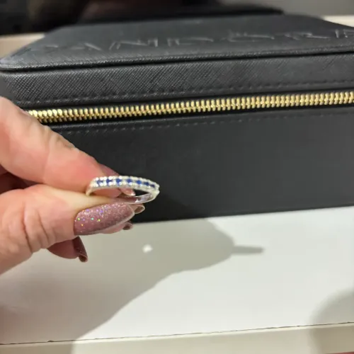 anel prata de lei 925 zircônia azul - aro 18