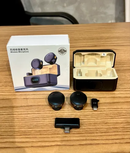 Microfone de Lapela Sem Fio Duplo 2.4GHz com Case de Carregamento