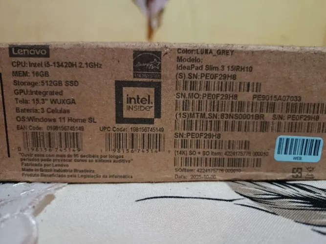 Notebook ideapad slim 3 15irh10