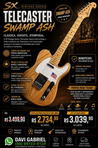 Guitarra SX Telecaster Vintage Swamp Ash - Oferta por tempo limitado