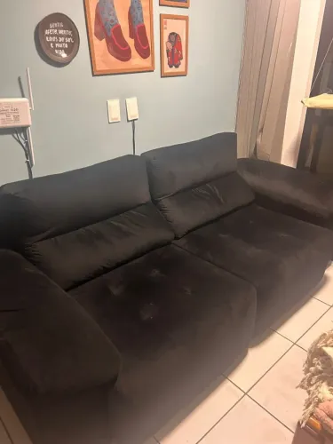 Sofá Retrátil Preto 3 lugares