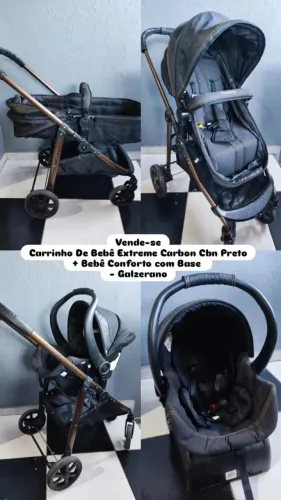 Carrinho De Bebe Extreme Must Galzerano Travel System Moisés Cor Preto Estrutura Metalico
