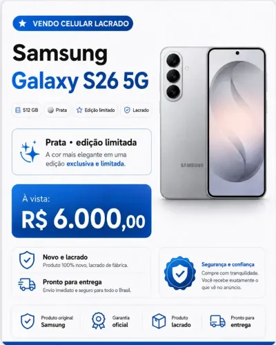 Samsung Galaxy S26 5G 512GB Prata Edição Limitada e Lacrado