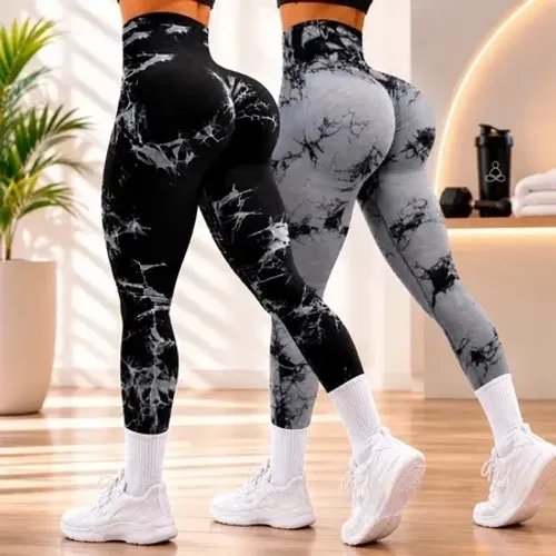 Kit 2 Calças Legging Tie Dye Academia Feminina Esportiva Fitness Levanta Bumbum Zero Trans