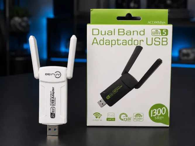 Adaptador Wi-Fi 5G USB Dual Band AC1300 com Antenas