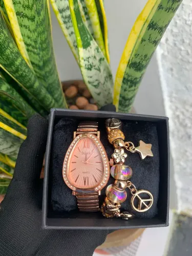 Kit relógio feminino + pulseira + caixa