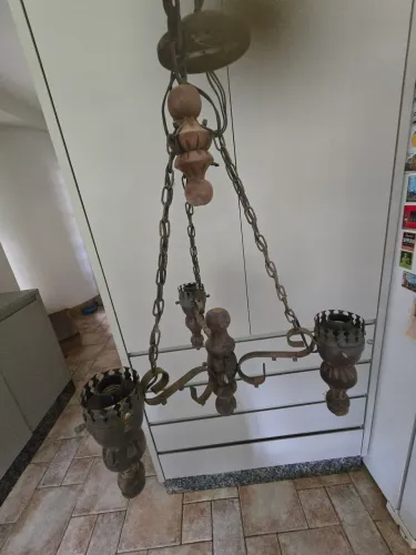 LUSTRE PENDENTE ANTIGO ESTILO COLONIAL EM CEDRO 3 LÂMPADAS