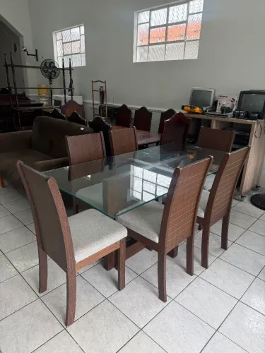 Mesa de Jantar com Tampo de Vidro 6 cadeiras