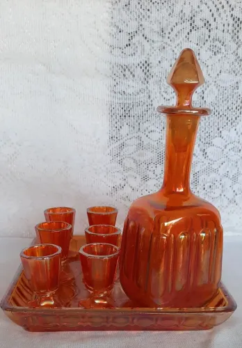 Conjunto de licoreira vidro carnival glass