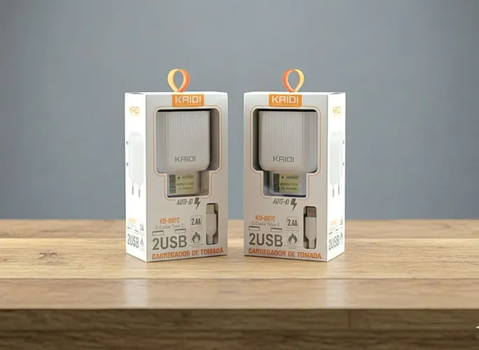 CARREGADOR Kaidi KRIDI KD-607C | 2 USB + Cabo Tipo-C | 2.4A | ORIGINAL
