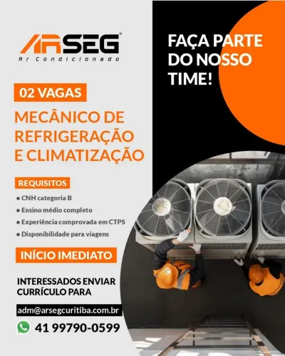 Vaga para mecânico e auxiliar de refrigeração 