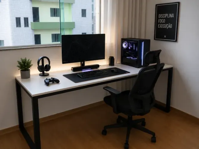 Mesa Escritório/Home Office 180x60cm Industrial MDF e Aço