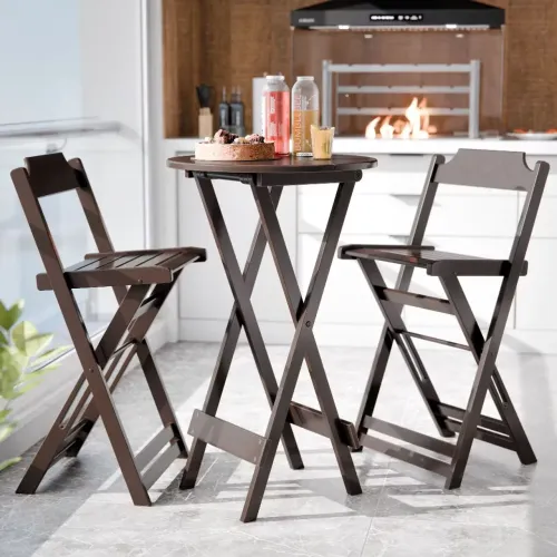 Kit bistrô madeira maciça com 2 banquetas - novos