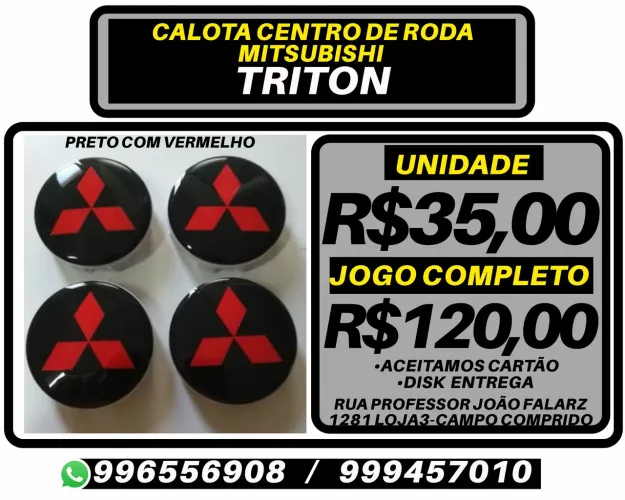 Calota centeo de roda Mitsubishi Triton Preto com vermelho. R$35,00 a unidade