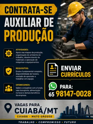 Vagas para Auxiliar de Produção