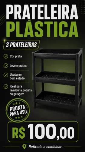 Prateleira Plástica Preta 3 Andares Organizadora
