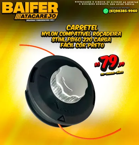 Carretel Nylon Compatível Roçadeira Stihl Fs160 220 Carga Fácil Cor Preto