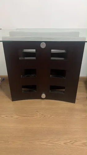 BASE MESA DE MADEIRA COM TAMPÔ DE VIDRO