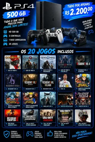 PS4 500 GB +20 Jogos