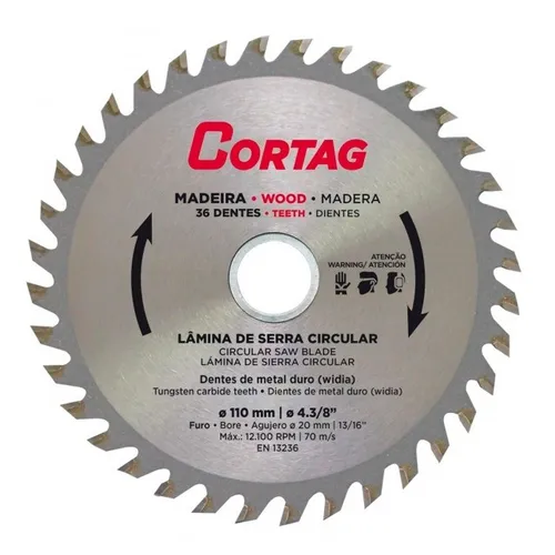 Disco Lâmina de Serra Vídea para Madeira 110mm 36 Dentes Cortag