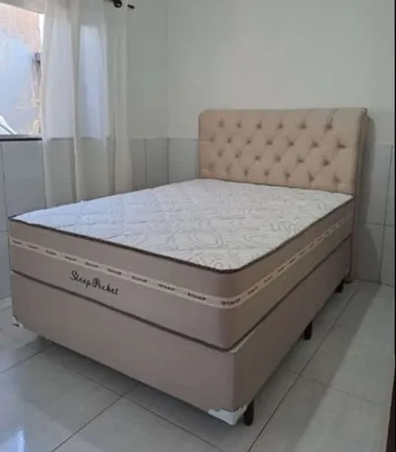 Cama box casal com a cabeceira colchão molas ensacada