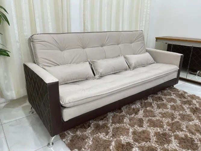 Sofá Cama Viena 2.10m Bege/Marrom Até 12x - Frete Grátis