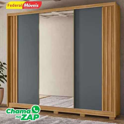 Guarda Roupa com 3 Portas de Correr e Espelho Novo Fazemos Entrega