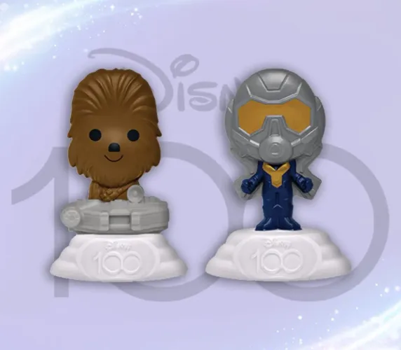 2 Bonecos Miniaturas Chewbacca Star Wars e Vespa Marvel Disney 100 Anos McDonald's