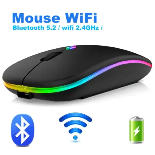 Mouse Led RGB Ergonômico Sem Fio Silencioso Wifi Bluetooth 5.2 Recarregável Usb tablet PC