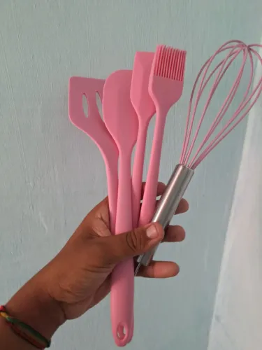 Kit de Utensílios de Cozinha em Silicone Rosa
