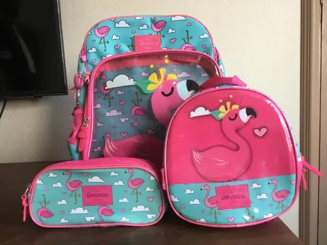 UP4YOU Mochila Escolar Flamingo - Kit Escolar Mochila/ Lancheira/ Estojo