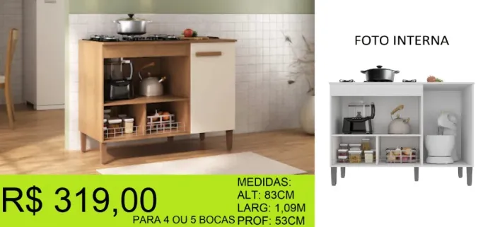Balcão cooktop para 4 ou 5 Bocas