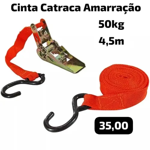 Cinta Para Prender Carga Com Catraca 4m a 4,5m, Suporte 60kg