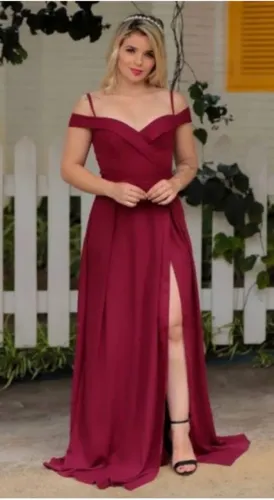 Vestido Longo marsala tamanho 38/40 com Decote e Fenda