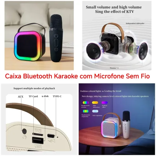 Caixa de Som Bluetooth Karaoke com Microfone Sem Fio