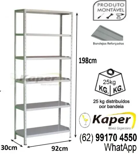 Estante de aço / Prateleira de Aço - Medidas: 198x92x30cm ( produto novo )