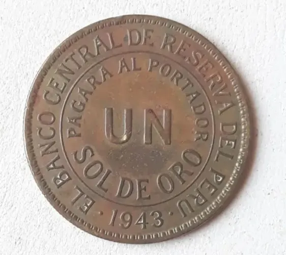 Moeda Antiga Peru 1 Sol de Ouro 1943