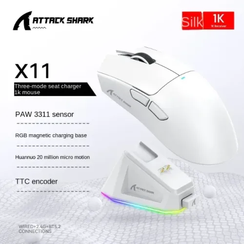 Mouse Bluetooth Attack Shark X11 PAW3311, Conectividade de modo triplo